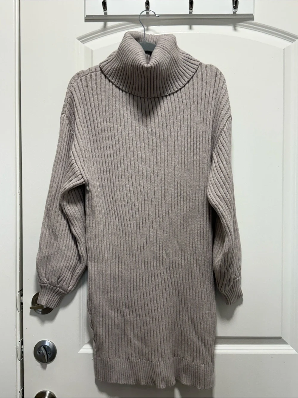 Turtleneck Ribbed Knit Sweater - Taupe